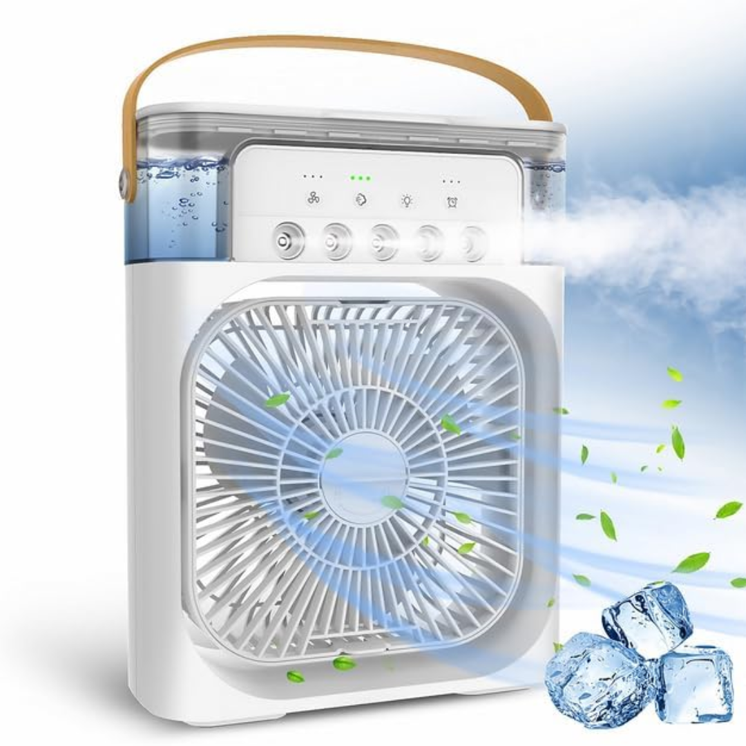Ventilador portátil 3 en 1 con niebla de hielo