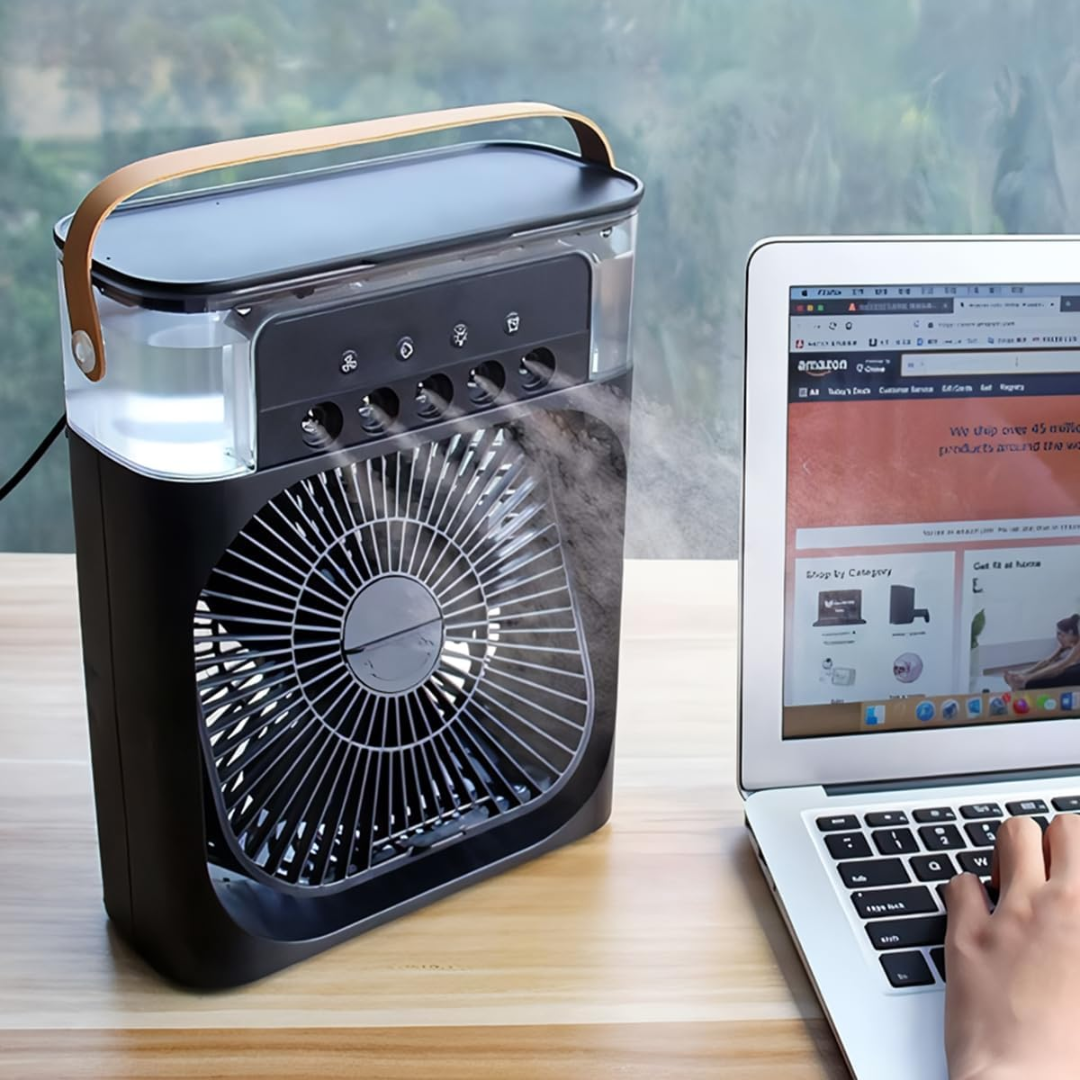 Ventilador portátil 3 en 1 con niebla de hielo