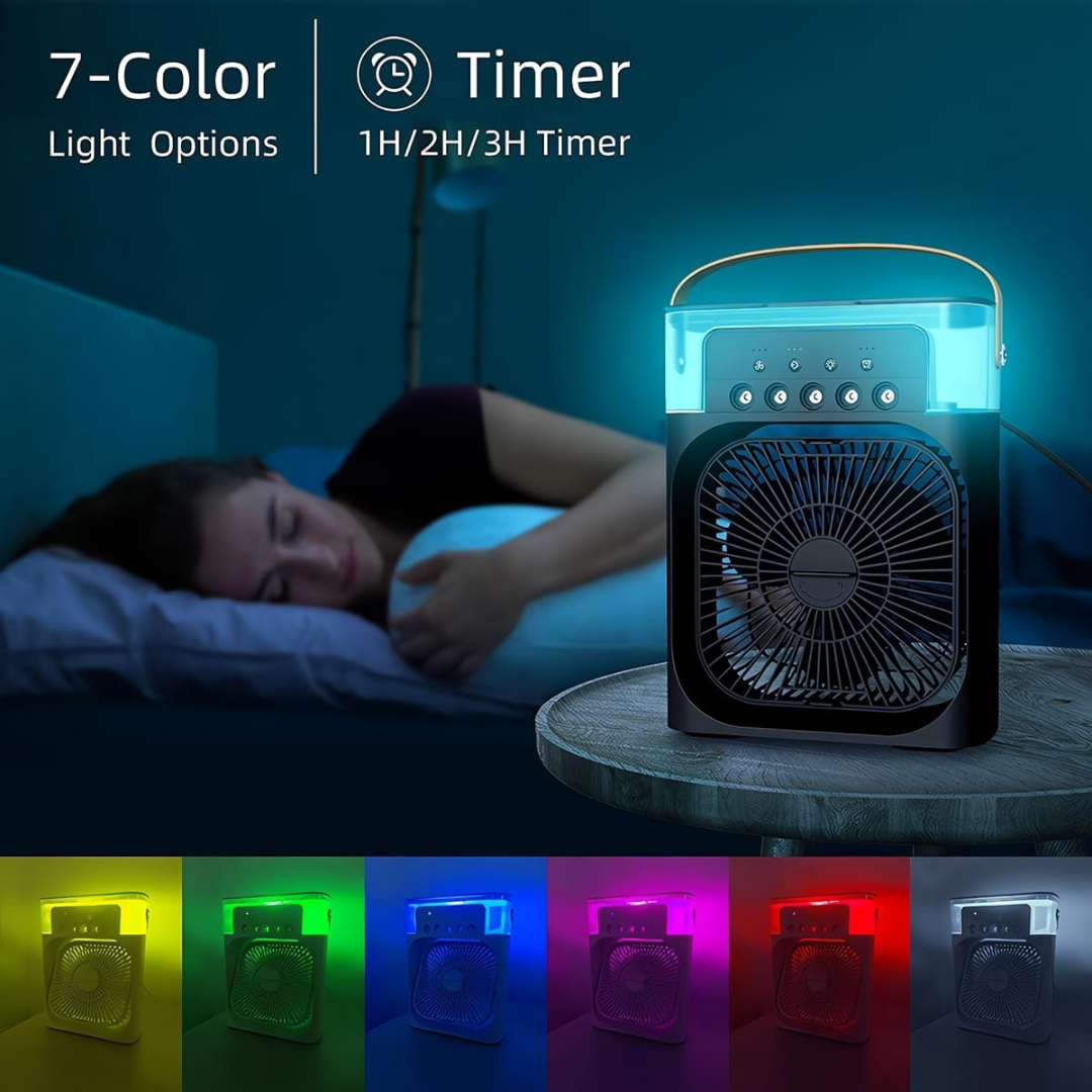 Ventilador portátil 3 en 1 con niebla de hielo