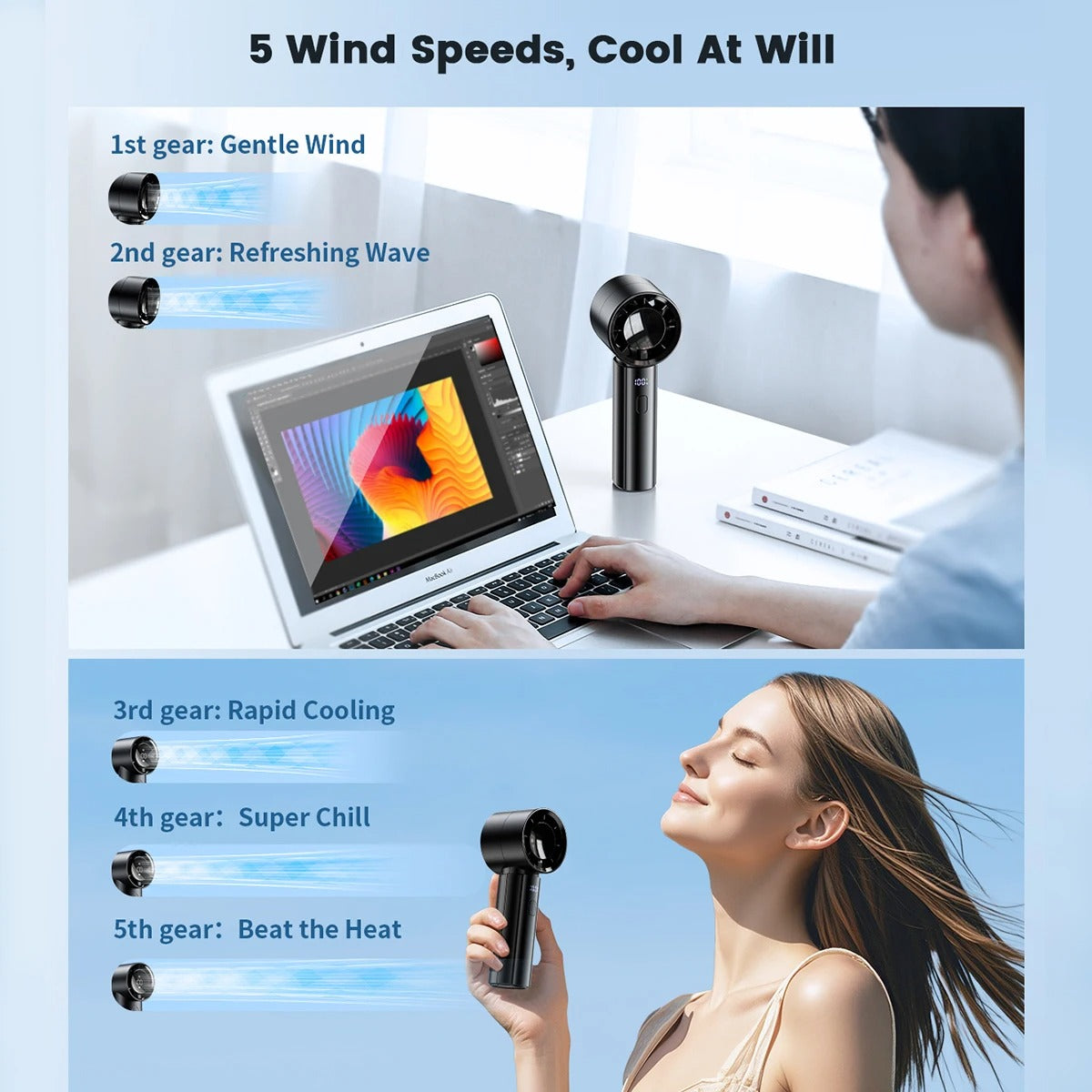 3-in-1 Mini ventilador con pantalla digital